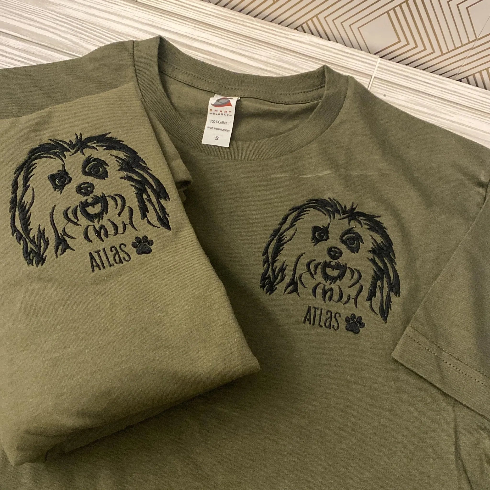 Custom pet sweatshirt with pet name and pawprint