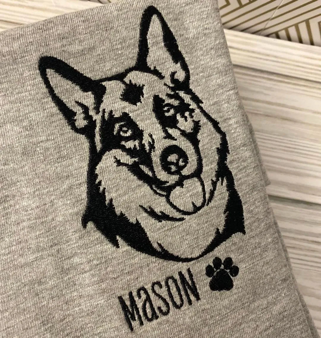 Custom pet sweatshirt with pet name and pawprint