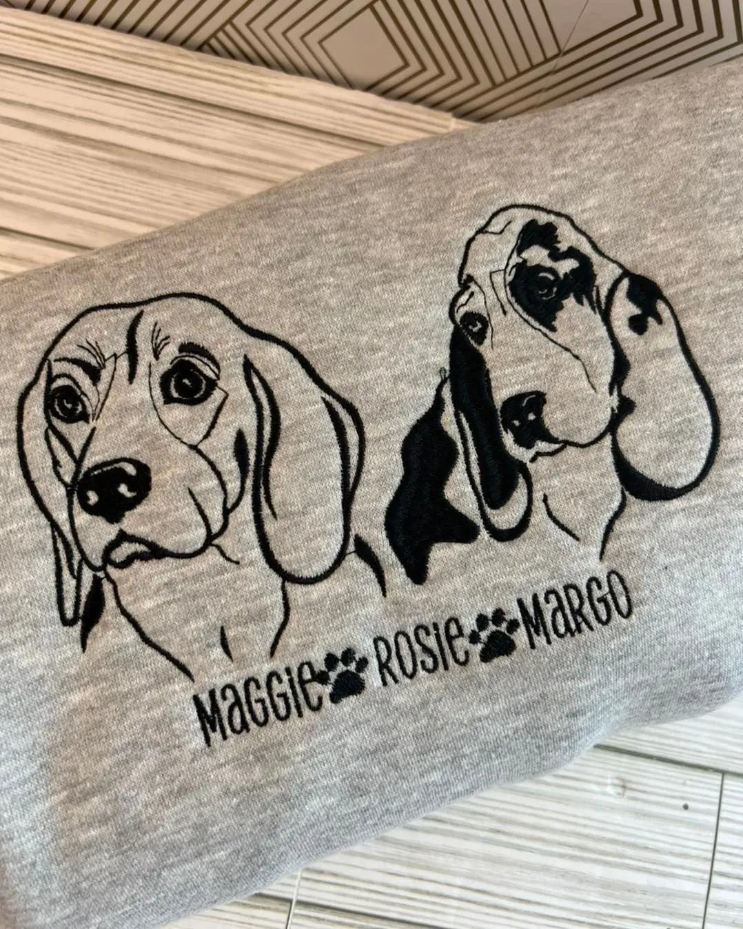 Custom pet sweatshirt with pet name and pawprint